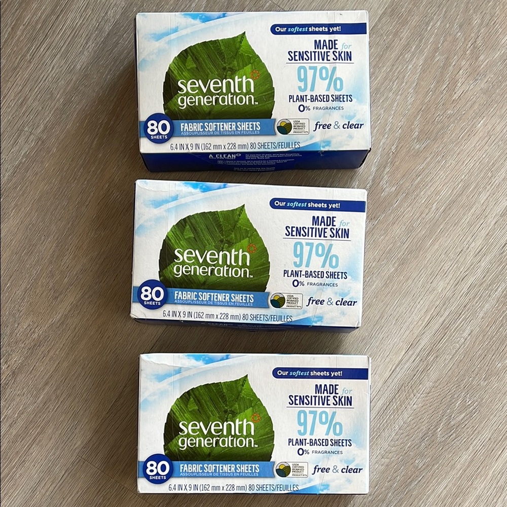 Seventh Generation fabric softener dryer sheets 3 boxes